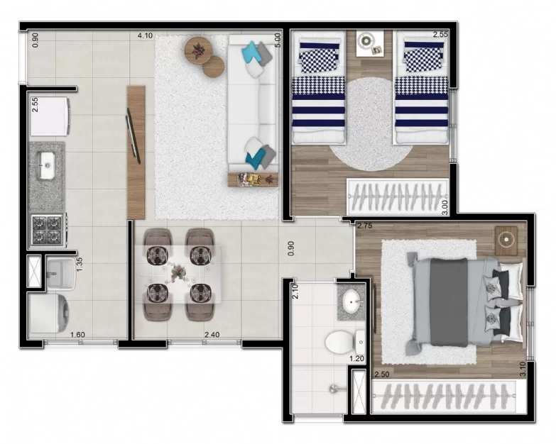 Planta 02 - 2 dorm 44,36m