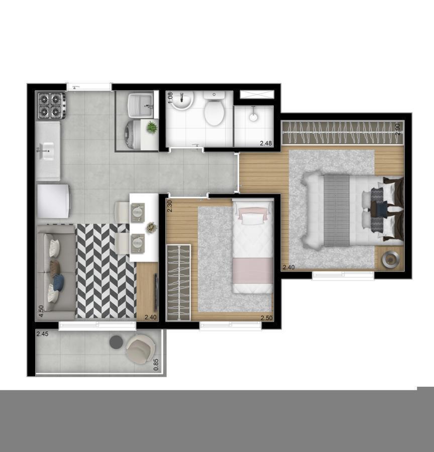Planta 03 - 2 dorm 36,07m