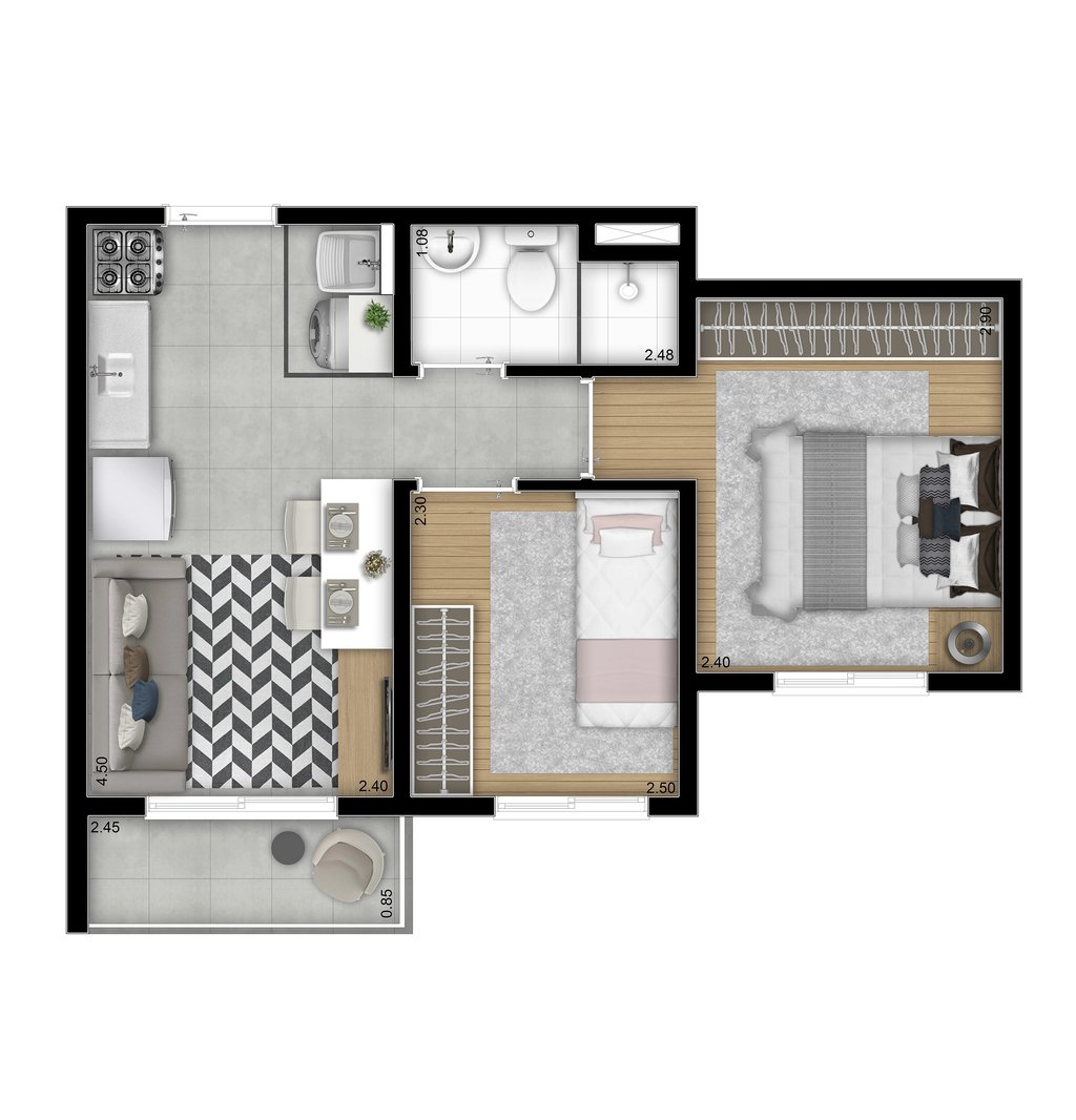Planta 03 - 2 dorm 36,07m