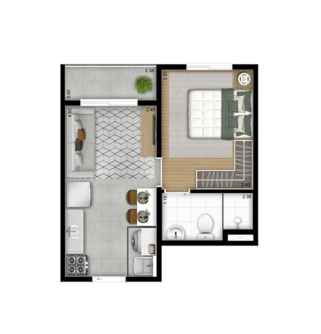 Planta 02 - 1 dorm 27,32m