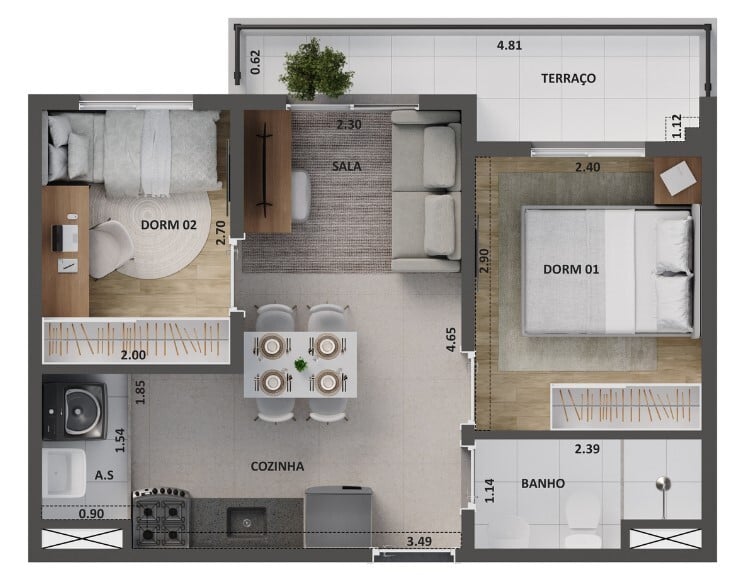 Planta 04 - 2 dorm 40m