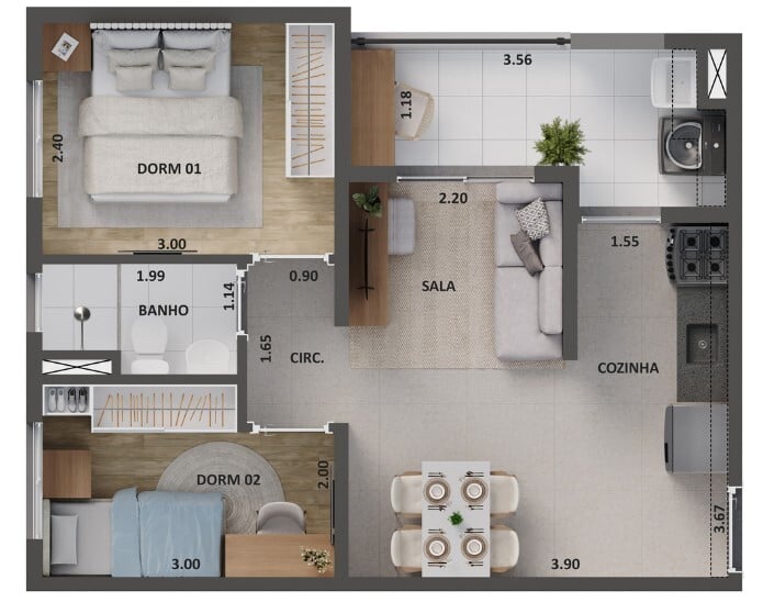 Planta 05 - 2 dorm 42m