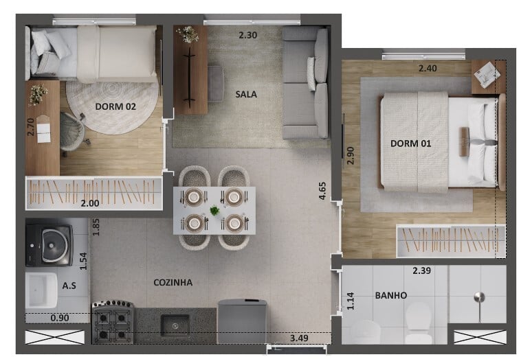Planta 01 - 2 dorm 34m