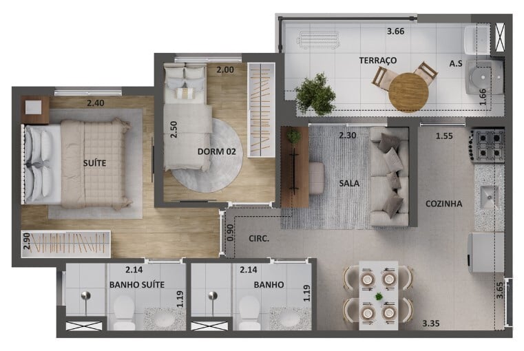 Planta 06 - 2 dorm 45m