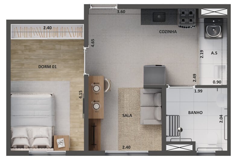Planta 03  - 2 dorm 34m