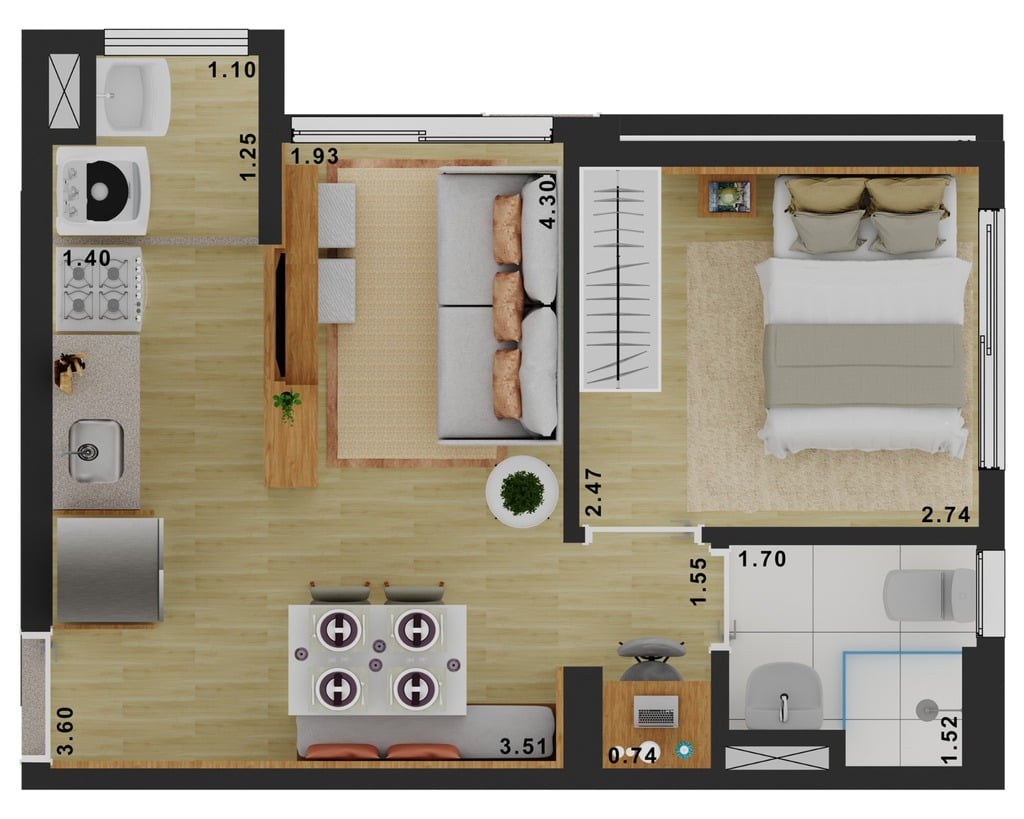 Planta 02 - 1 dorm 31m