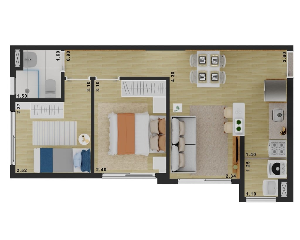 Planta 03 - 2 dorm 42m