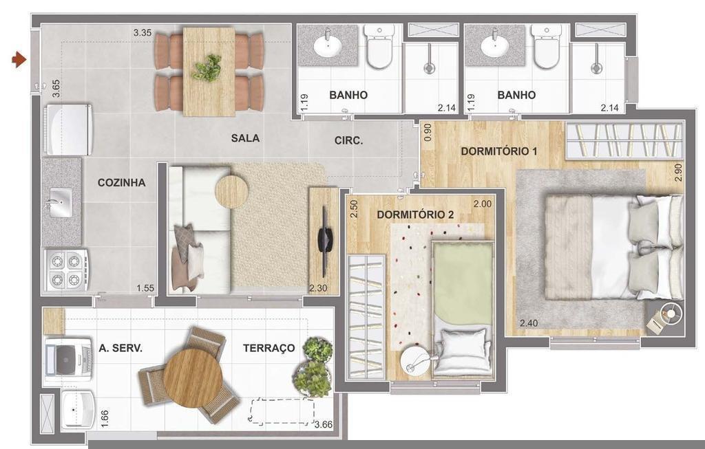 Planta 04 - 2 dorm 44,73m