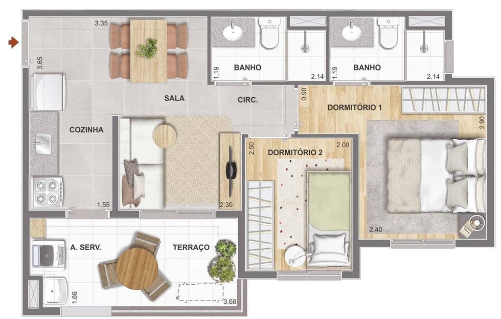 Planta 04 - 2 dorm 44,73m