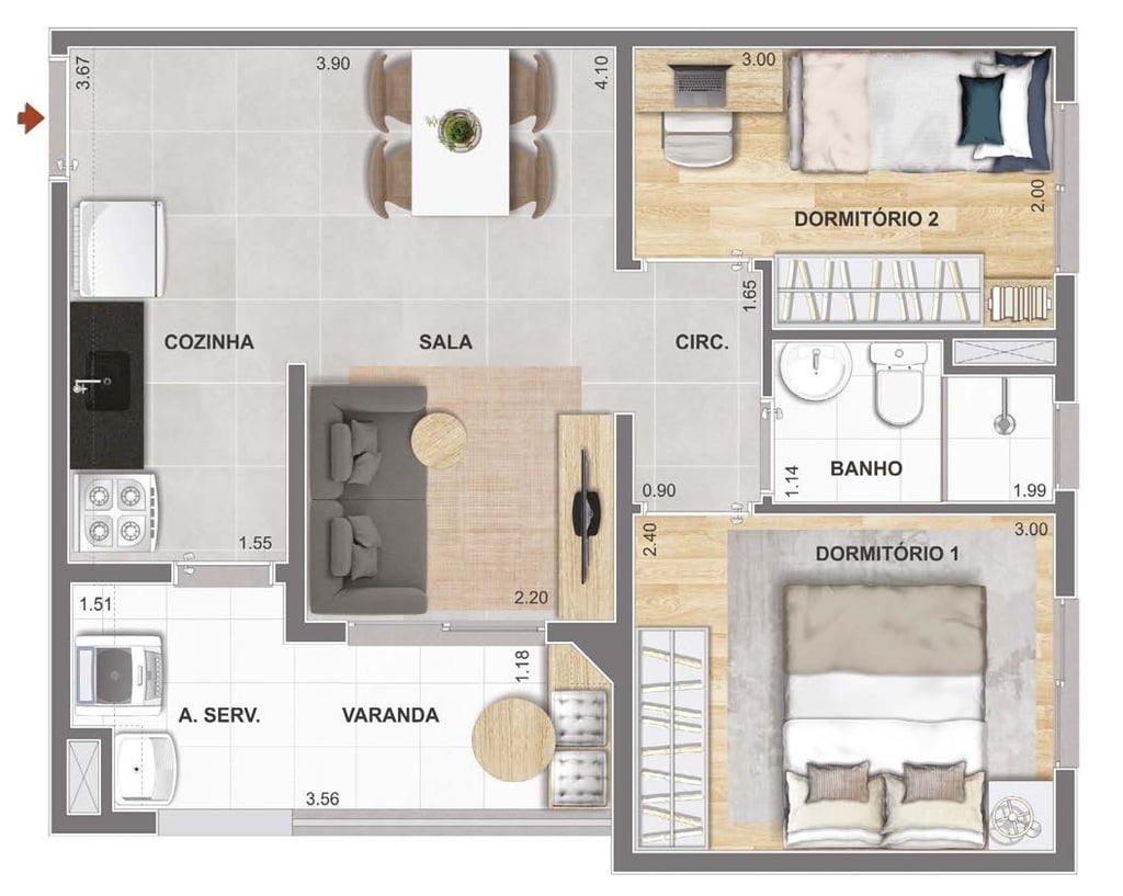 Planta 03 - 2 dorm 42,26m
