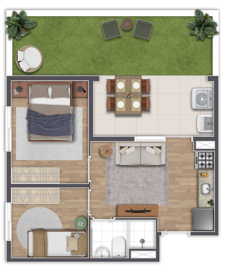 Planta 03 - 2 dorm 48,37m- garden