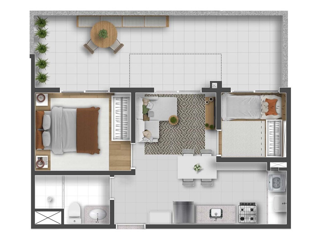 Planta 03  - 2 dorm 38,28m - garden