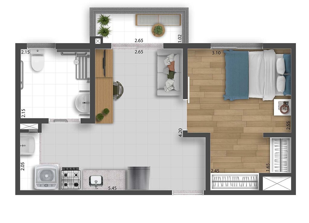 Planta 02 - 1 dorm 37,76m - opo