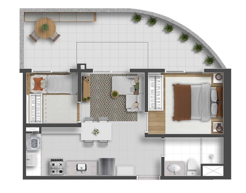 Planta 04 - 2 dorm 38,28m - garden
