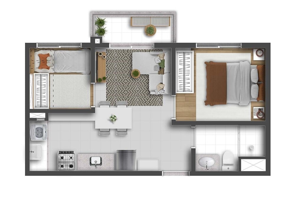 Planta 01 - 2 dorm 37,76m