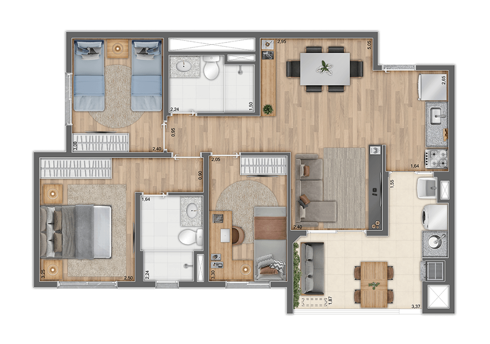 Planta 03 - 3 dorm 70m