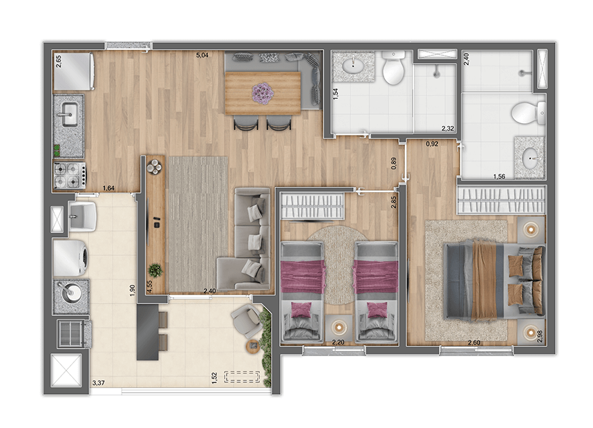 Planta 01 - 2 dorm 57m