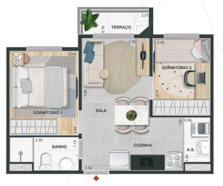 Planta 04 - 2 dorm 36,62m