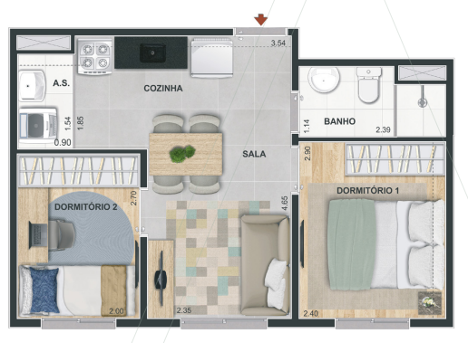 Planta 01 - 2 dorm 33,99m