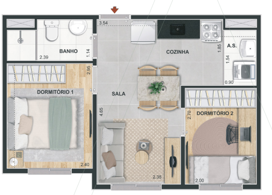Planta 02 - 2 dorm 34,11m