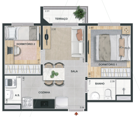 Planta 05 - 2 dorm 37m