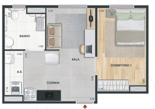 Planta 03 - 1 dorm 34,16m