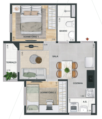Planta 07 - 2 dorm 38,49m