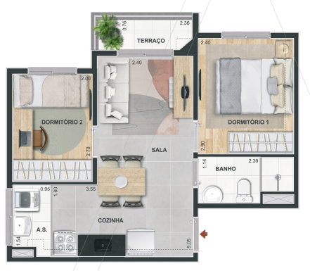 Planta 06 - 2 dorm 37,86m