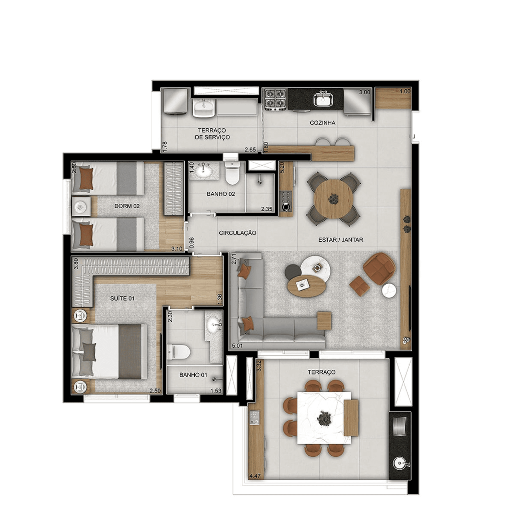 Planta 03 - 2 dorm 90m - opo