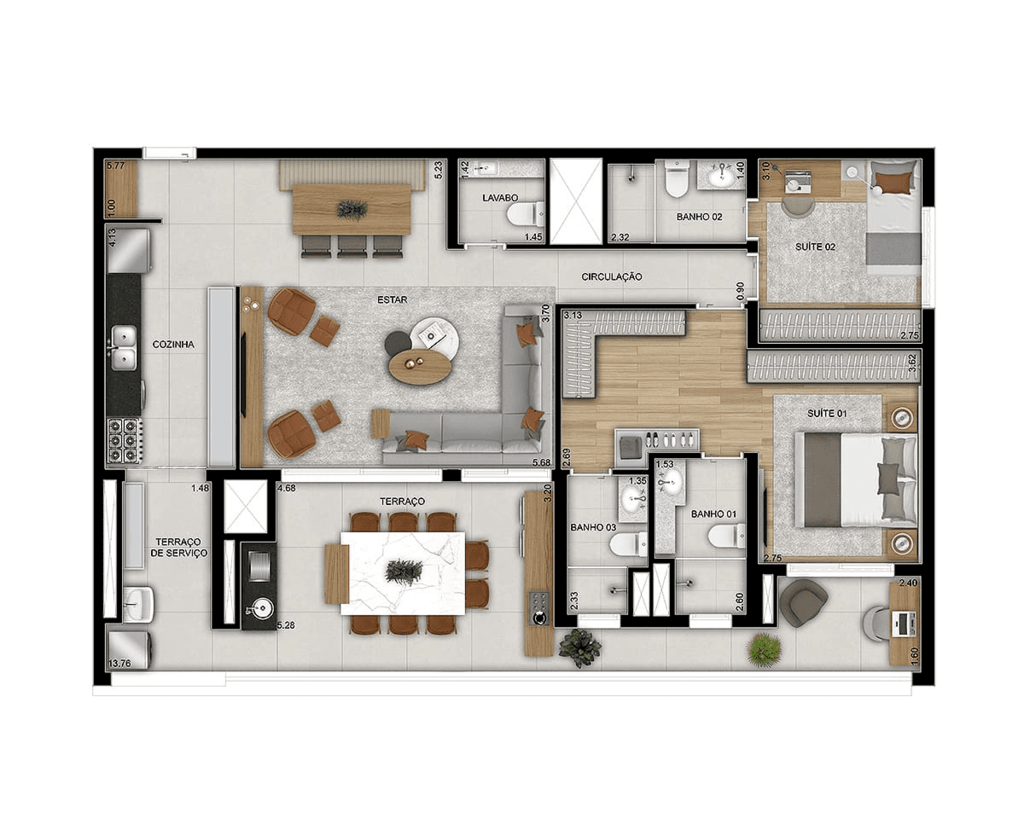 Planta 07 - 2 dorm 125m - opo