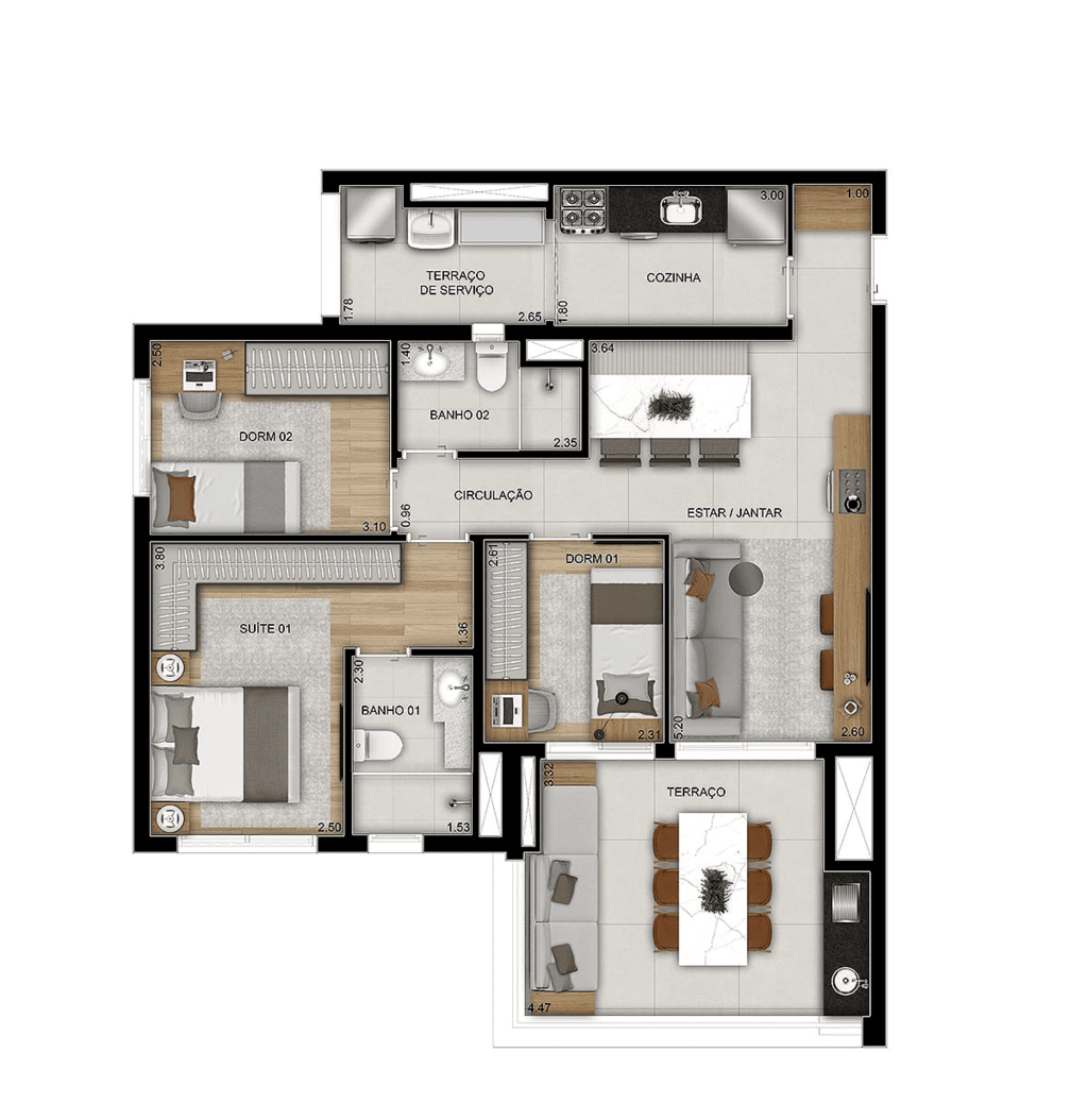 Planta 02 - 3 dorm 90m