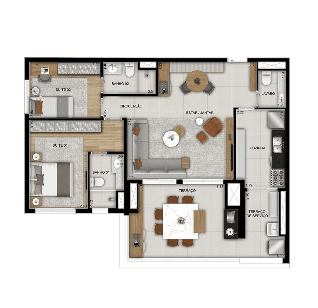Planta 05 - 2 dorm 96m - opo
