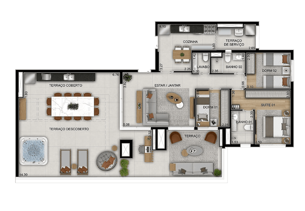 Planta 08 - 3 dorm 166m - penthouse