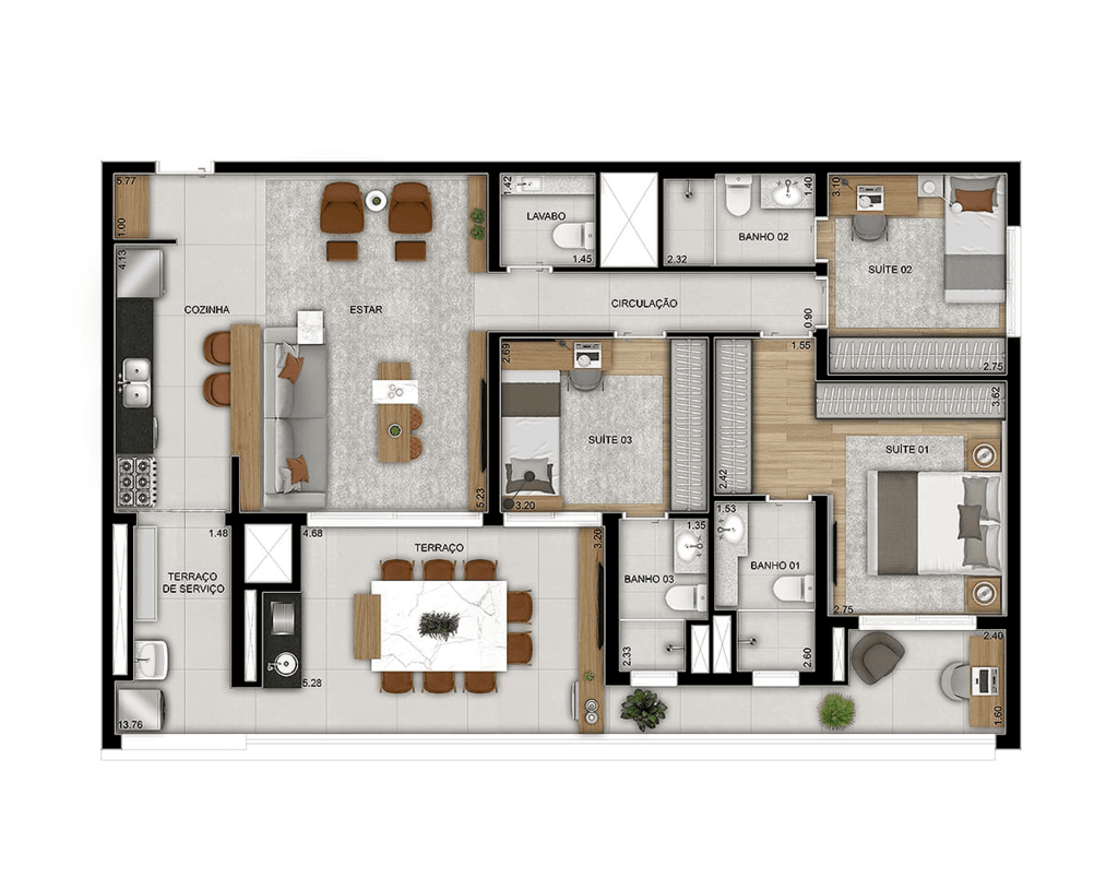 Planta 06 - 3 dorm 125m