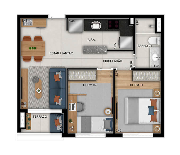 Planta 02 - 2 dorm 50m