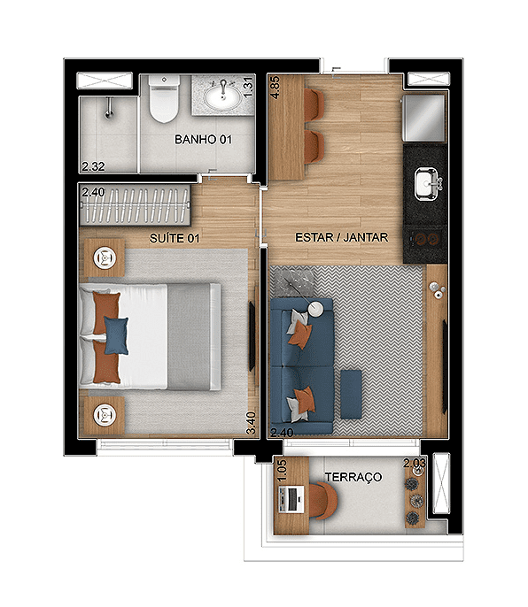 Planta 01 - 1 dorm 30m