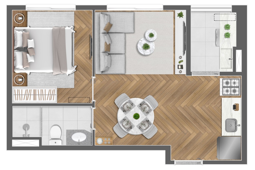 Planta 01 - 1 dorm 34,50m