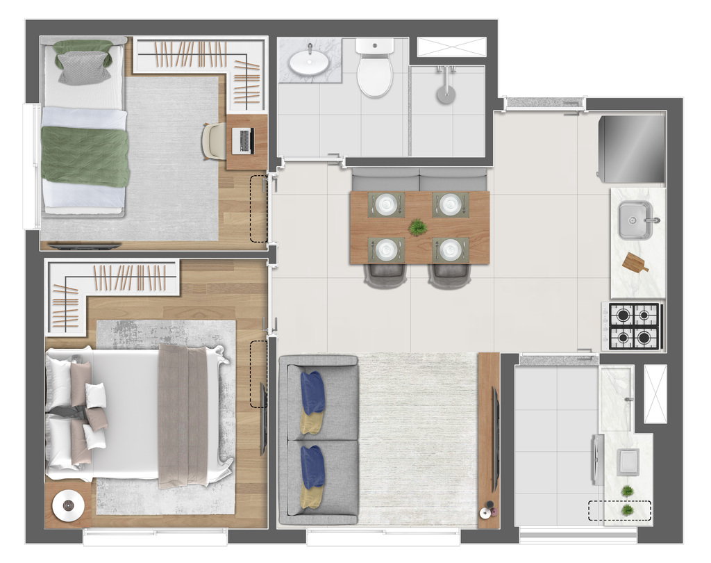 Planta 02 - 2 dorm 37m