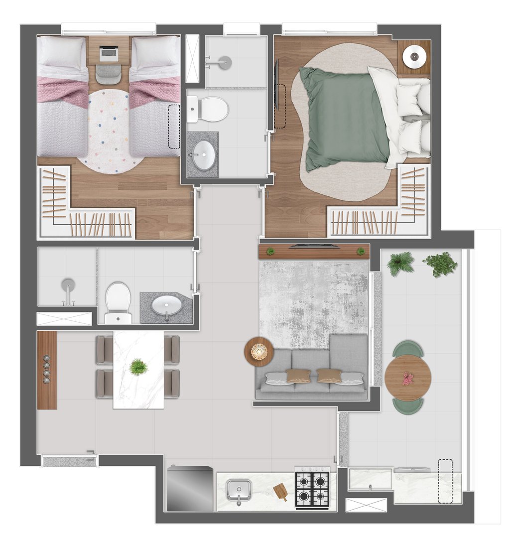 Planta 03 - 2 dorm 48m