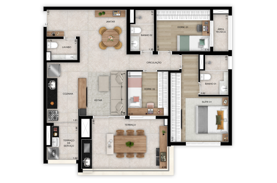 Planta 05 - 3 dorm 97m