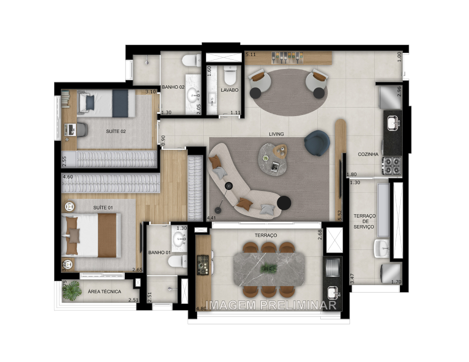 Planta 03 - 2 dorm 92m - opo