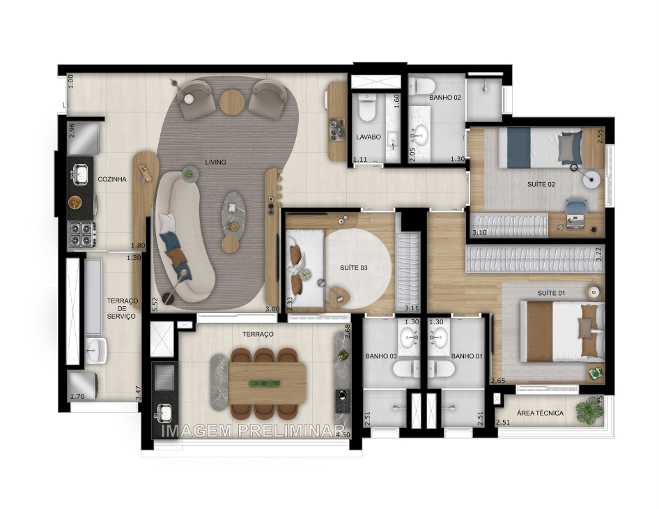 Planta 04 - 3 dorm 103m