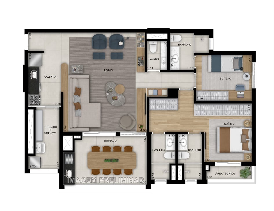 Planta 05 - 2 dorm 103m - opo