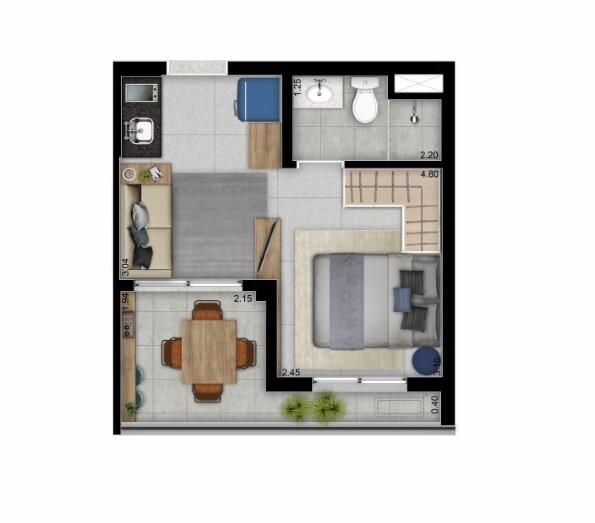Planta 01 - 1 dorm 27,75m - studio