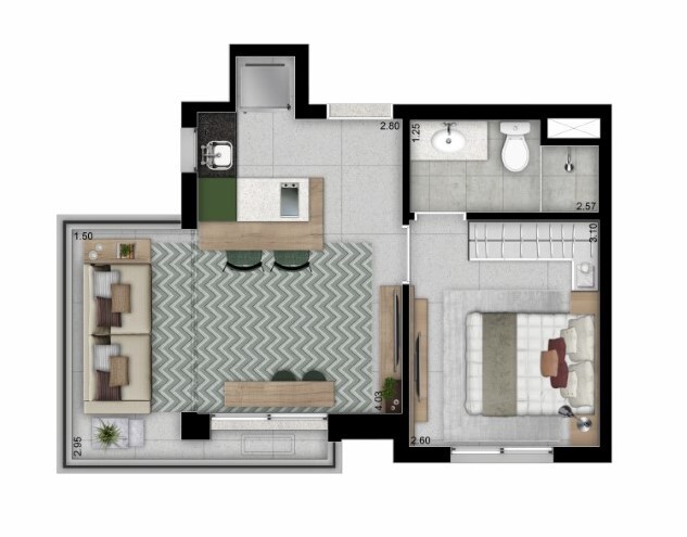 Planta 03 - 1 dorm 35,70m