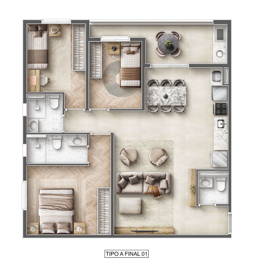 Planta 02 - 3 dorm 78,10m