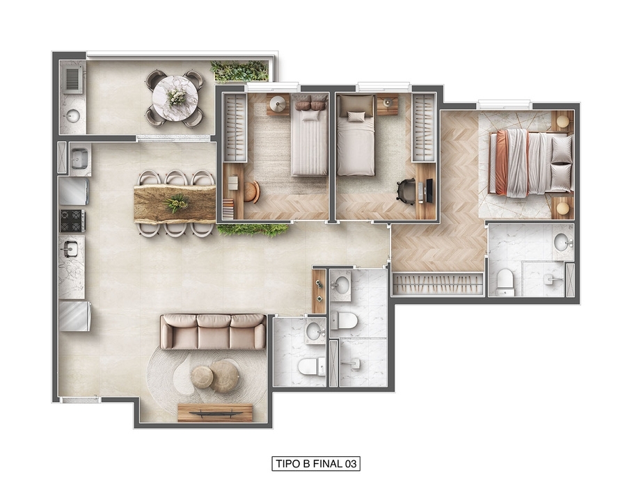 Planta 01 - 3 dorm 75,14m