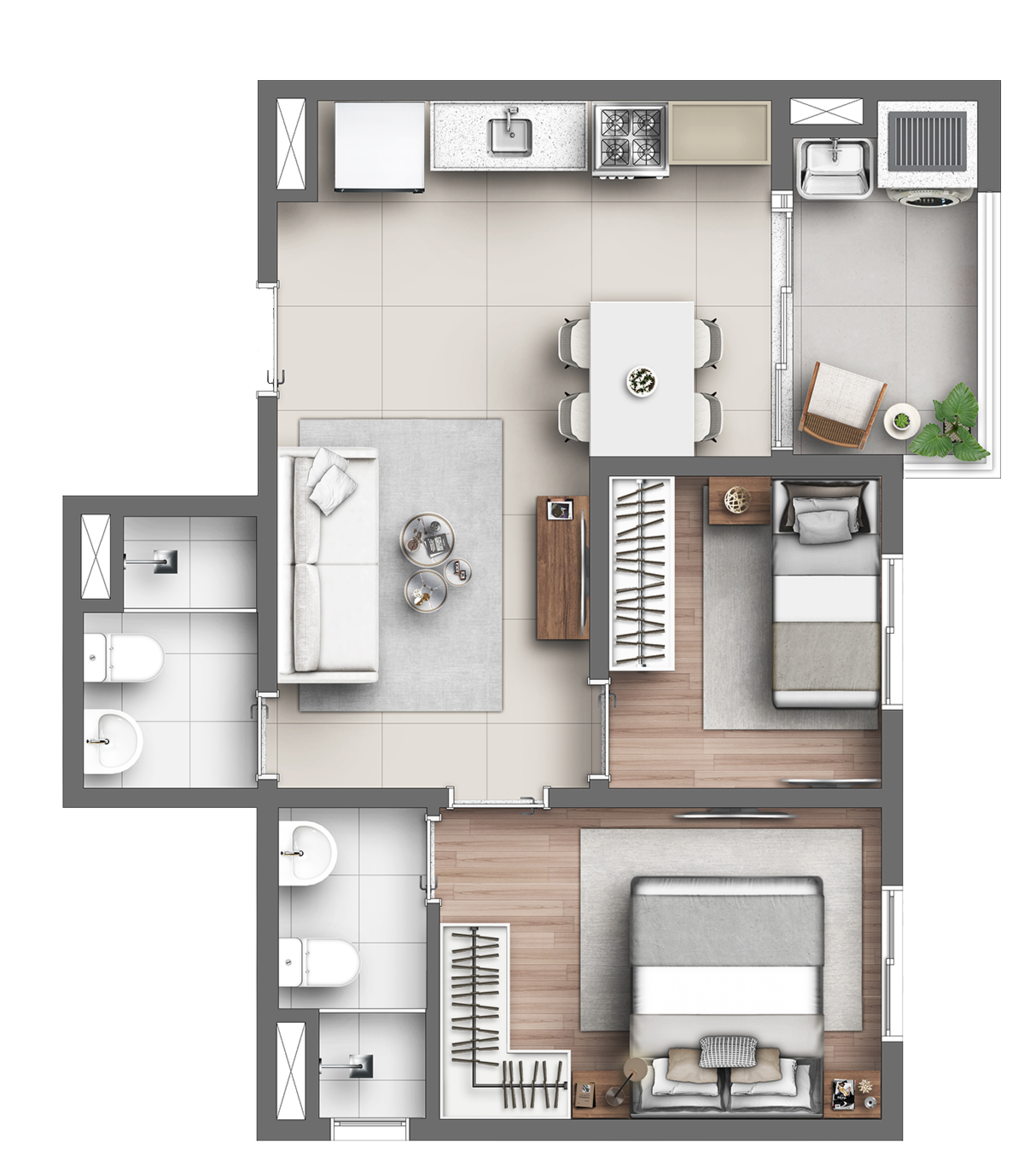 Planta 03 - 2 dorm 44,68m
