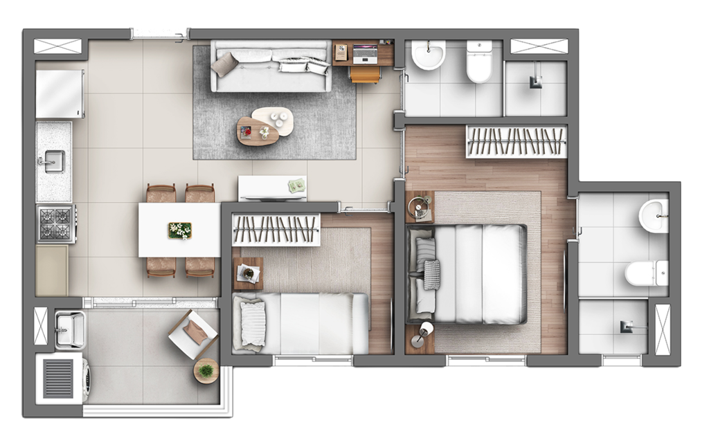 Planta 04 - 2 dorm 45,15m