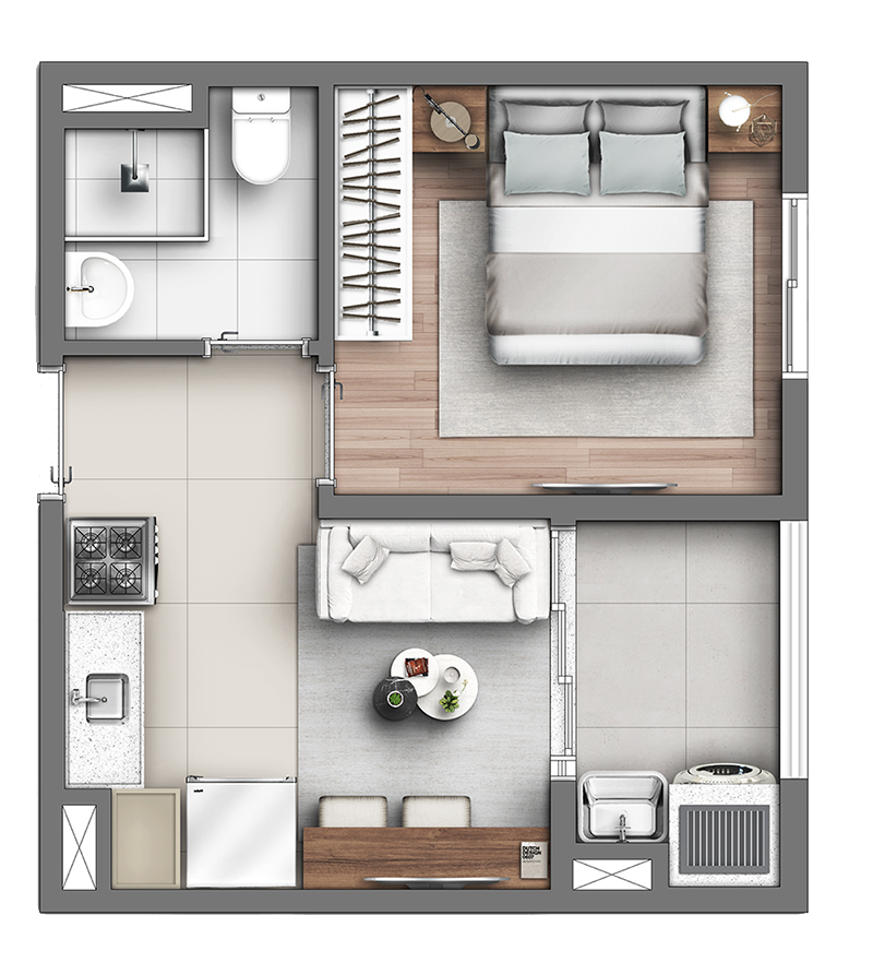 Planta 01 - 1 dorm 26,08m